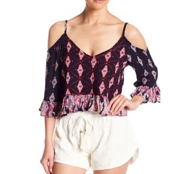 RAGA Alice Cropped Ruffle Cold Shoulder Top.Size M - Picture 1 of 12